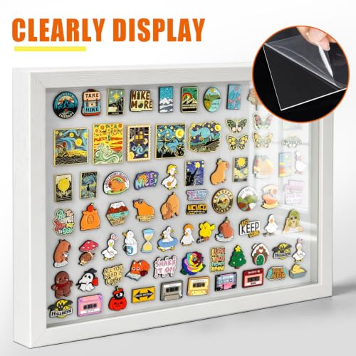 12x16 Wall Display Shadow Box Frame for Pins - White