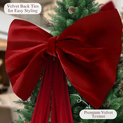 8 Ft Red Velvet Christmas Bow for Holiday Decorations - Giant Tree Topper