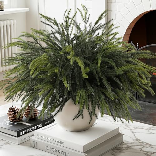 12Pcs Artificial Norfolk Pine Stems for Christmas Decor, 24 Inch Greenery Branches