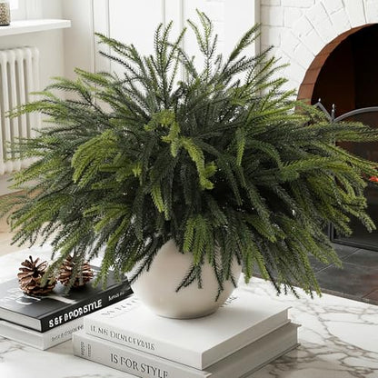 12Pcs Artificial Norfolk Pine Stems for Christmas Decor, 24 Inch Greenery Branches