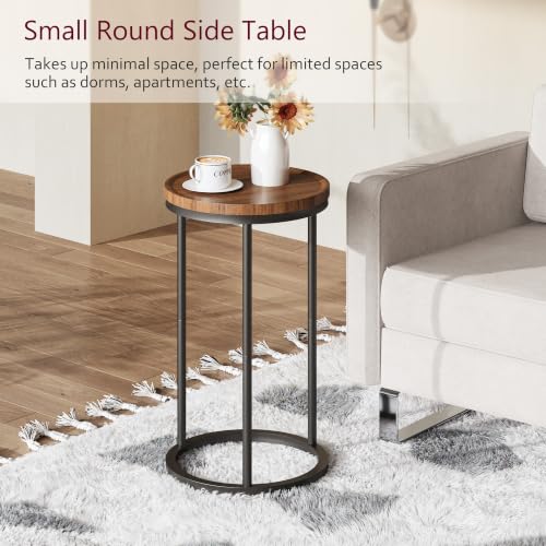 Small Round Side Table - Walnut Finish, 11.8 Inch Diameter, Modern End Table