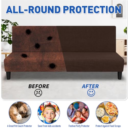 Dark Coffee Stretch Futon Cover Full Size Sofa Bed Slipcover - Armless