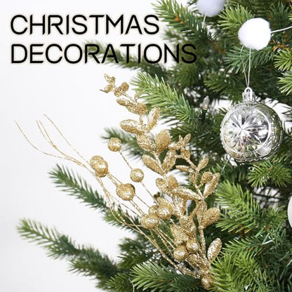 Gold Christmas Glitter Twig Ornaments Set - 24 Pack Holiday Tree Decorations - Variation: Gold-a