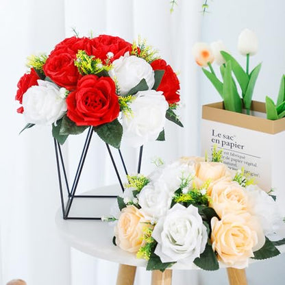 Artificial Rose Balls Set - Red & White for Centerpieces, 10 Pack