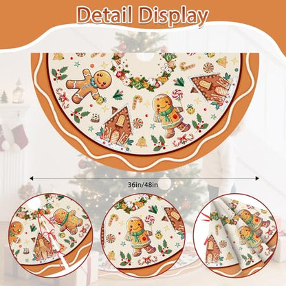 Beige Gingerbread Christmas Tree Skirt 48 Inches - Holiday Tree Decor