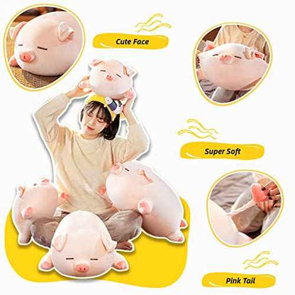 Pig Stuffed Animal Plush Pillow - 15.7'' Kawaii Soft Pig Hugging Pillow, Adorable Cuddle Plush Toy, for Kids, Girlfriend, or Adults, Perfect for Christmas and Birthdays (Squint, 15.7in)