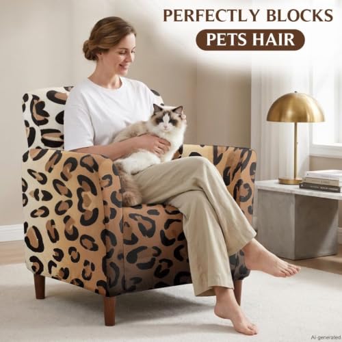 Classic Brown Leopard Chair Cover for Armchair - Medium Fit, Elastic Polyester Spandex