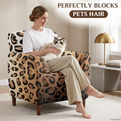 Classic Brown Leopard Chair Cover for Armchair - Medium Fit, Elastic Polyester Spandex