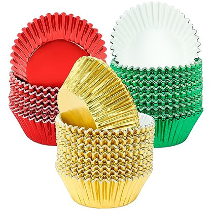 Christmas Foil Cupcake Liners Set - Red Green Gold Metallic 450pcs