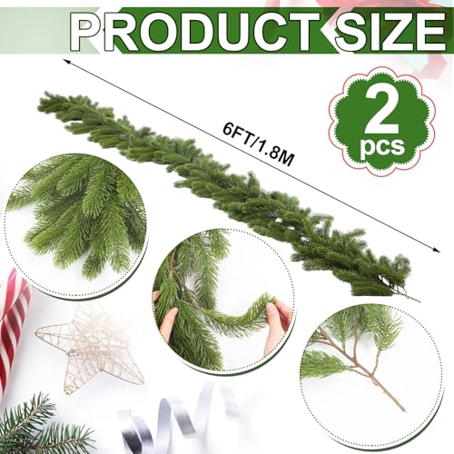 Lyrow 2 Pack 6ft Christmas Pine Garland - Thick Deluxe Holiday Decor