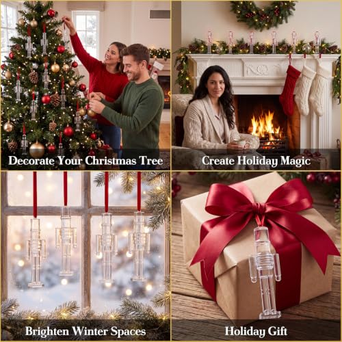 6 Pack Acrylic Nutcracker Christmas Ornaments Hanging Decorations - Clear Festive Tree Decor