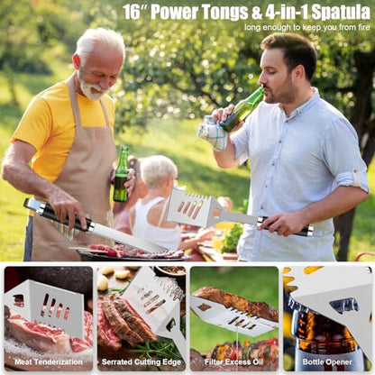 Black 35-Piece Grilling Tools Set with Aluminum Storage Case for Men Dad Gifts