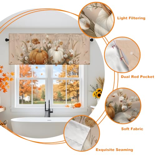 Pumpkin Leaves Fall Valance for Windows - Seasonal Short Curtain for Kitchen & Bathroom
