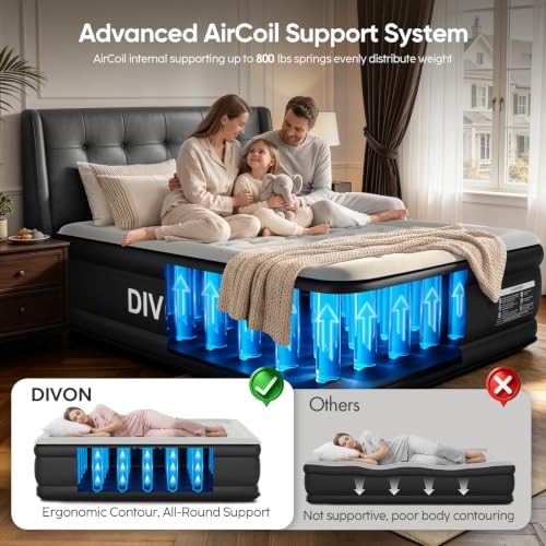 Queen Air Mattress with Built-in Pump, 18-Inch Raised Blow Up Bed - Black