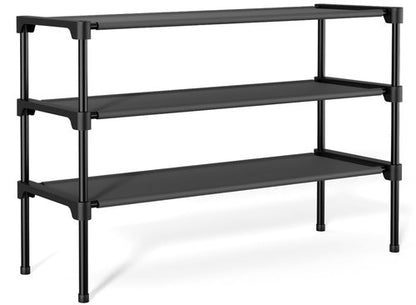 BrFoYu 32.3" Widening Design Shoe Rack for Closet 16 Pairs Small Spaces Non-Woven 3 Tier Shoe Organizer Stackable Metal Shoe Shelf for Entryway, Bedroom