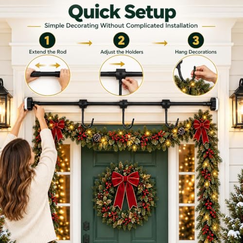 Adjustable Garland Hanger for Door Frame No Hardware, Extends 31.5-94.5 Inches, Holds 20 Lbs, Damage-Free Christmas Halloween Decor — B / S (31.5-39.4in)