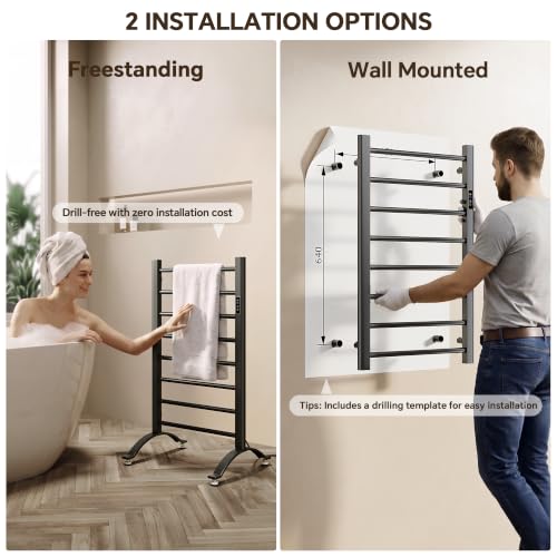 Electric Heated Towel Rack for Bathroom 8 Bars Black - Fast & Safe