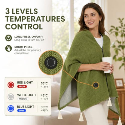 Green Heated Shawl Wrap for Women Portable Warm Clothing 2027