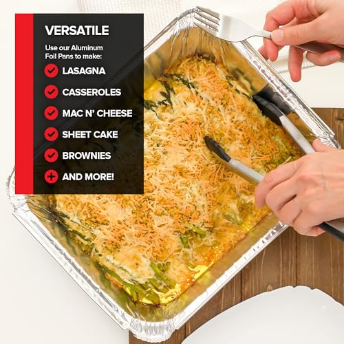 (Set of 40) Aluminum Pans Disposable, (20) 9x13, (10) 8x8, (10) 1-Lb Heavy Duty Foil Pans, Baking Tins, Cooking Trays, Large and Small Catering Food Containers for Roasting, Serving, Holiday Meal Prep