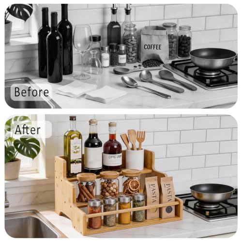 Mufico Bamboo Liquor Bottle Display Shelf Coffee Syrup Rack Organizer
