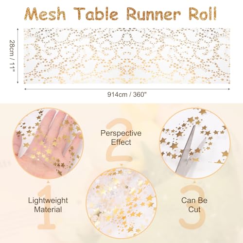 Gold Tone Table Runner Roll 11x30ft Sequin Foil Metallic Mesh - Gold Variation