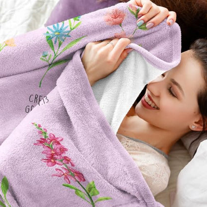 Christian Blanket for Women - Floral Design & Uplifting Scripture, 50x60 Inches, Purple