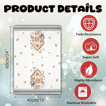 Christmas Kitchen Towels Set of 2 - Santa Reindeer Snowman Holiday Dish Towels - White04