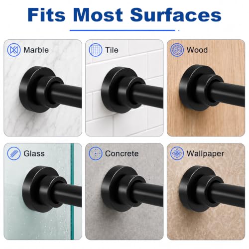 Black Tension Shower Curtain Rod 34-82 Inches Adjustable No Drilling - Pack of 1