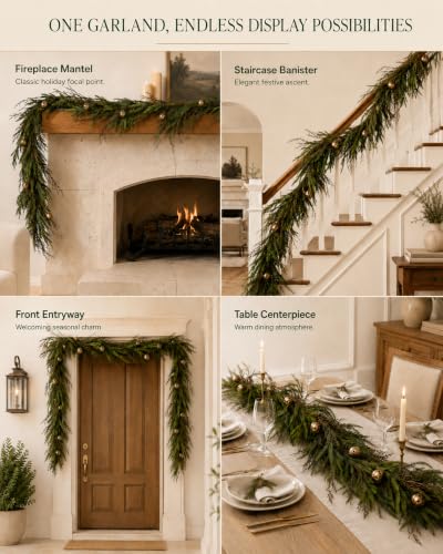 9 Ft Norfolk Pine Christmas Garland with 23 Bells - Real Touch Greenery