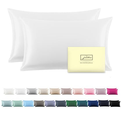 Silk Pillow Cases 2 Pack,Soft Breathable and Sliky Standard Size Pillow Cases Set of 2,Natural Mulberry Silk Pillowcase Set of 2 for Hair and Skin with Hidden Zipper (White,20"X 26",2pcs)