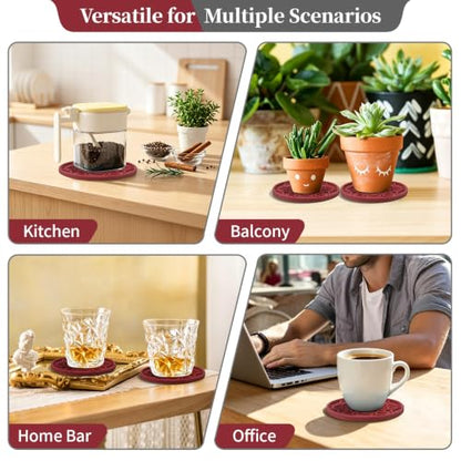 8 Pack Silicone Coasters Set with Holder - Wine Red, Non-Slip, Heat & Water-Resistant