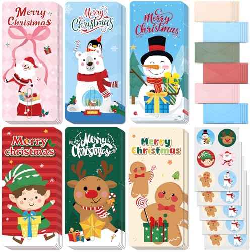 WSICSE 30PCS Christmas Money Holders for Cash, 6 Styles Christmas Money Envelopes with Stickers for Cash Greeting Cards Coupons Greetings