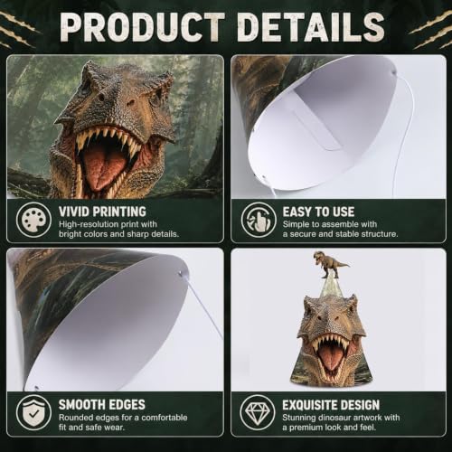 Dinosaur Party Cone Hats 24 Pack - Dino Theme Birthday Decorations