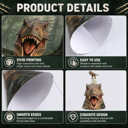 Dinosaur Party Cone Hats 24 Pack - Dino Theme Birthday Decorations
