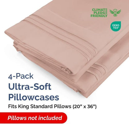King Standard Pillow Cases - Soft Hotel Quality Covers for Comfy Bedding | Set of 4 - Mauve