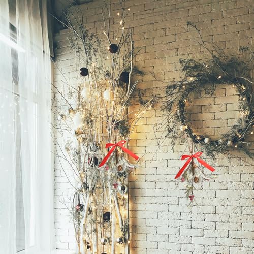 Christmas Artificial Mistletoe Ornaments with Red Bow - 2 Pieces G