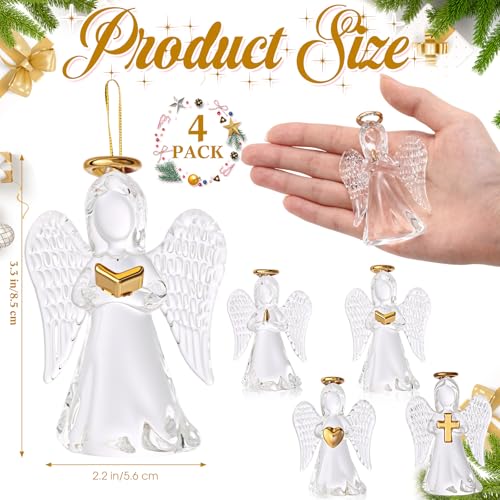 Crystal Angel Hanging Ornament Set - Heart, Book, Cross, Folded Hands - Christmas Religious Decor