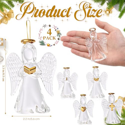 Crystal Angel Hanging Ornament Set - Heart, Book, Cross, Folded Hands - Christmas Religious Decor