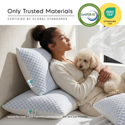 Nestl Cooling Memory Foam Pillow Queen 2-Pack - White / Blue, Adjustable Loft