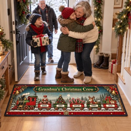 Christmas Train Family Custom Rug - Holiday Doormat for Grandparents' House - Variation: Christmas Train Family