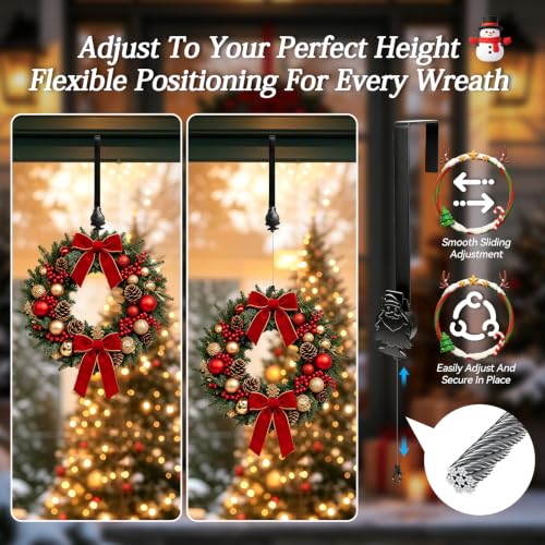 Adjustable Wreath Hanger for Front Door - Hidden Cord & Easy Height Adjustment
