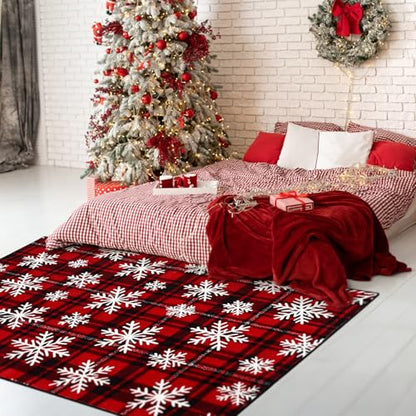 Christmas Area Rug 4x6 Buffalo Plaid Snowflake Rug for Living Room - Snowflake / 1'1" x 1'1"