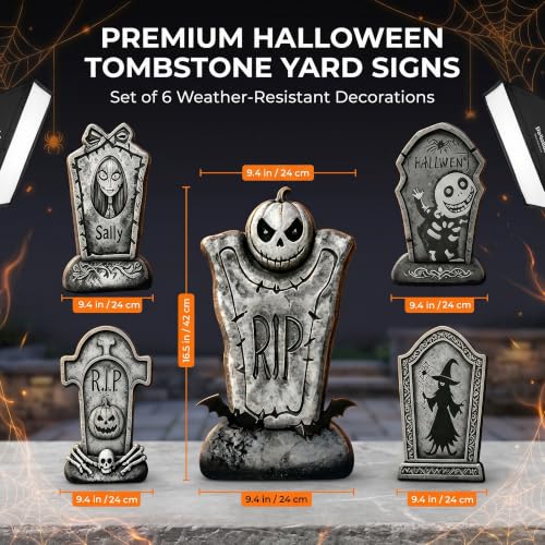 Halloween Tombstone Yard Signs Set - Spooky Cemetery Decor, 6 Pieces