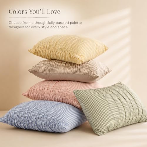 Ash Tan Gingham Queen Comforter Set - 3 Piece Ruched Bedding