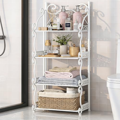 European Style Folding Storage Shelf - White, 3/4/5 Tier Rustproof Iron Organizer Rack