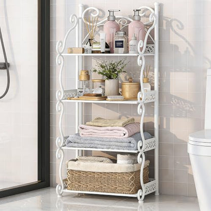 European Style Folding Storage Shelf - White, 3/4/5 Tier Rustproof Iron Organizer Rack