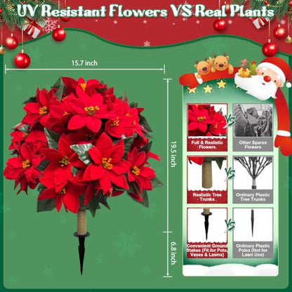 24.5-Inch Artificial Poinsettia Topiary Tree Set - Red, 2 Pack