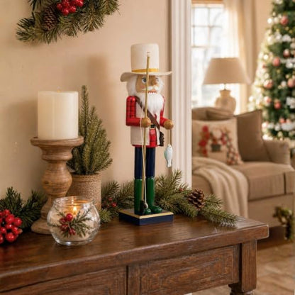 15 Inch Wooden Nutcracker Figurine with Fisherman Theme Christmas Decor