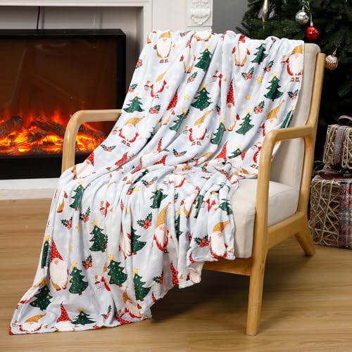 Gnome Throw Blanket Set - Blue Fleece Winter Gnome Decor, 50x60 Inches