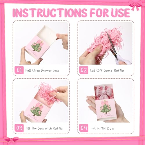 Pink Bow Christmas Ornaments Set - Friendship Gift Decorations, 12 Pieces